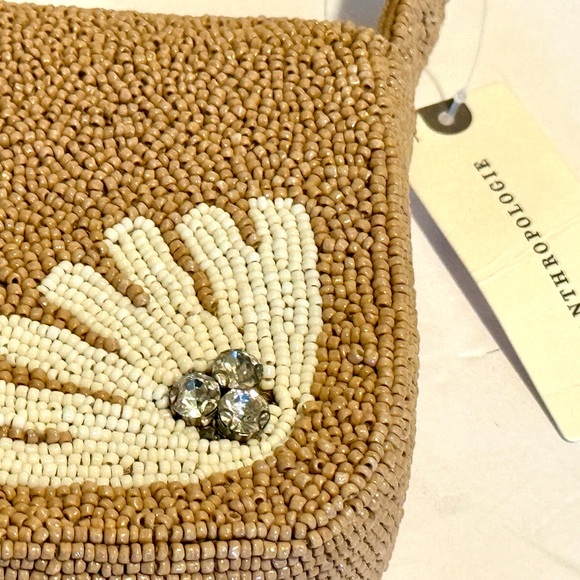 Anthropologie Fiona Beaded Bag Neutral Celandine Tan Shell Floral Shoulder Bag - Picture 6 of 9